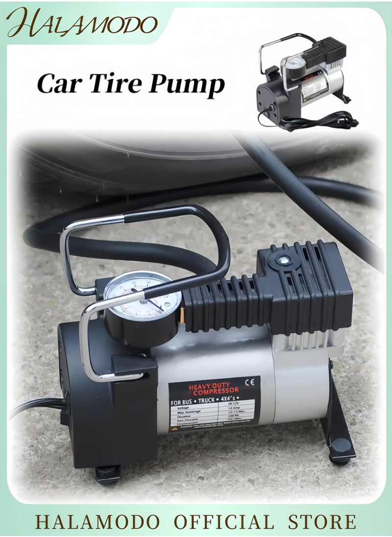 HALAMODO Tire Inflator Auto Tyre Air Compressor Inflator Pump High Pressure Metal Pump Pressure Gauge Universal Car Accessories for Car & Motorcycle Tire（12V 100PSI）  - Image 1
