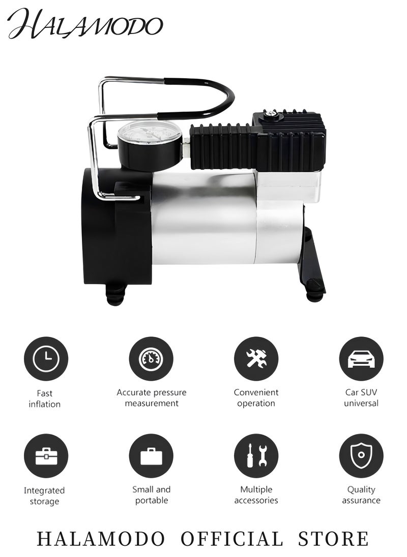 HALAMODO Tire Inflator Auto Tyre Air Compressor Inflator Pump High Pressure Metal Pump Pressure Gauge Universal Car Accessories for Car & Motorcycle Tire（12V 100PSI）  - Image 4