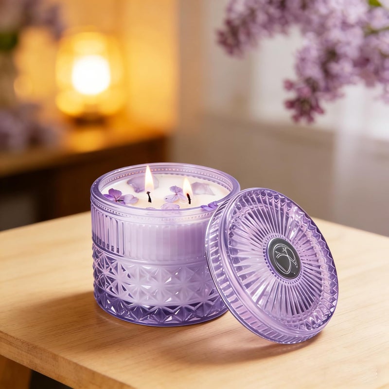 Chloefu LAN Purple Crystal Candles Lilac & Violet Candle for Home Scented, Non-Toxic, Unique Meditation Spiritual Gifts, 14 oz, Valentines Day Gifts for Mom Friends Wife Sister Stocking Stuffers - Image 4
