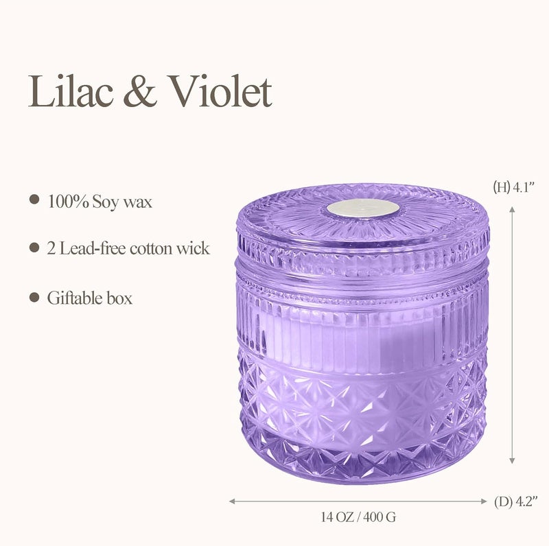 Chloefu LAN Purple Crystal Candles Lilac & Violet Candle for Home Scented, Non-Toxic, Unique Meditation Spiritual Gifts, 14 oz, Valentines Day Gifts for Mom Friends Wife Sister Stocking Stuffers - Image 3