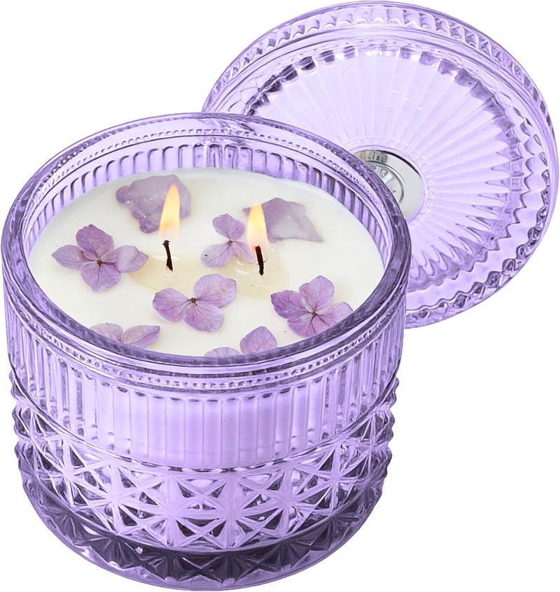 Chloefu LAN Purple Crystal Candles Lilac & Violet Candle for Home Scented, Non-Toxic, Unique Meditation Spiritual Gifts, 14 oz, Valentines Day Gifts for Mom Friends Wife Sister Stocking Stuffers - Image 1