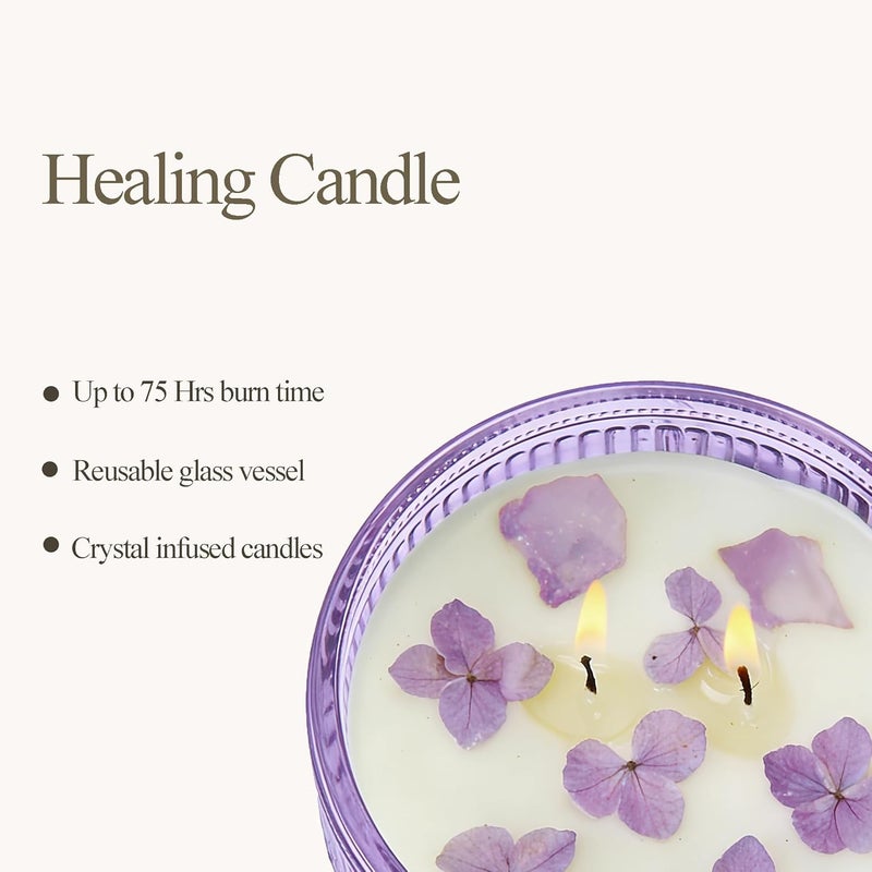 Chloefu LAN Purple Crystal Candles Lilac & Violet Candle for Home Scented, Non-Toxic, Unique Meditation Spiritual Gifts, 14 oz, Valentines Day Gifts for Mom Friends Wife Sister Stocking Stuffers - Image 2