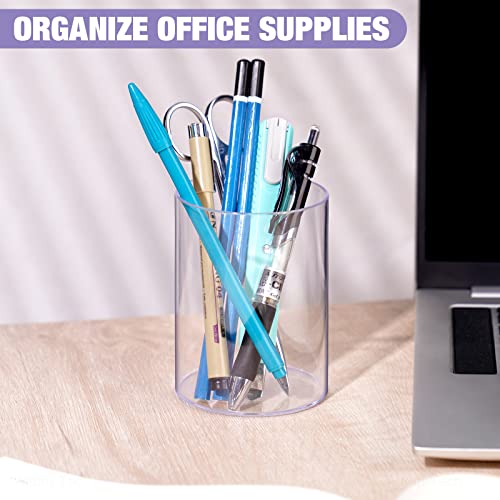 NiOffice Stylish Clear Acrylic Desk Organizer Pen and Pencil Holders Set of 3, Round Makeup Brush Storage Perfect for Home, School and Office Supplies - Image 3