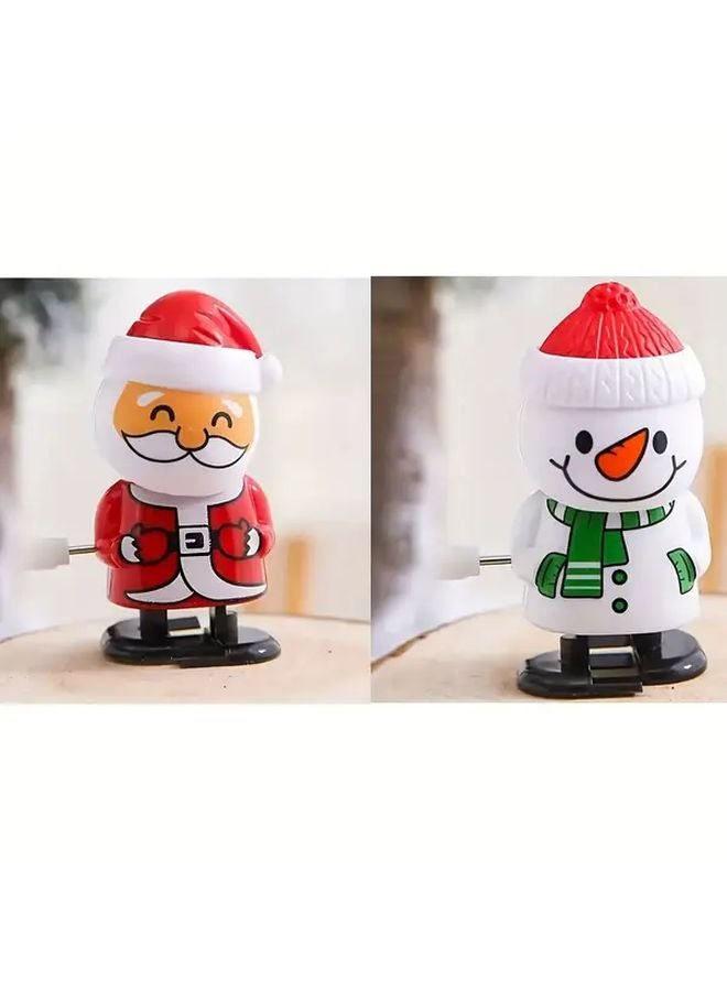 Wind Up Santa And Rudolph Christmas Toy Vintage Clockwork Chain Red White Stocking Stuffer - Image 1