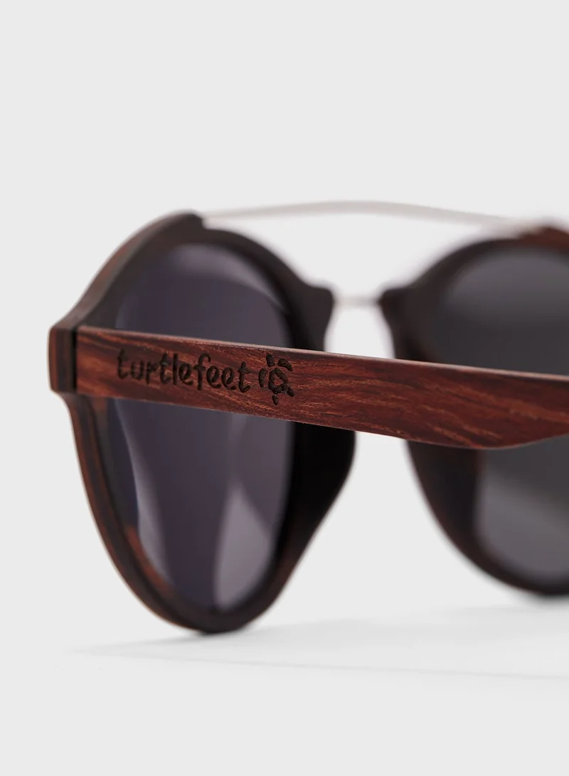 Turtle Feet Company Oval Shape Wooden Sunglasses