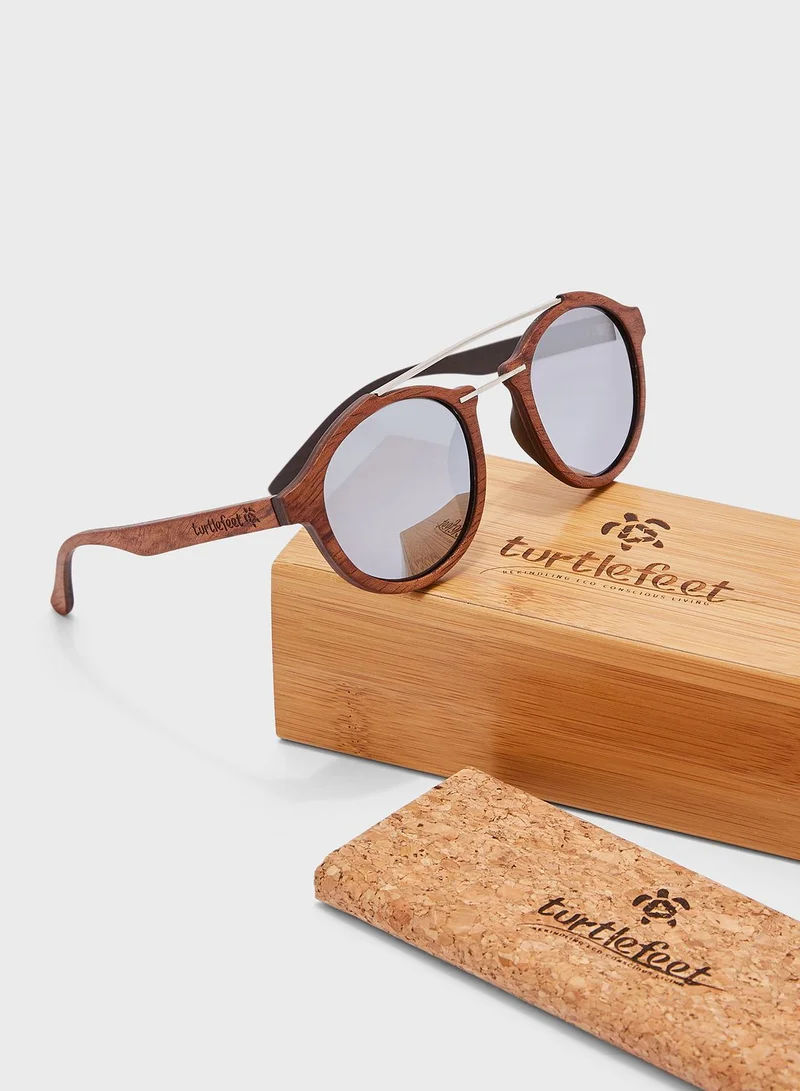 Turtle Feet Company Oval Shape Wooden Sunglasses