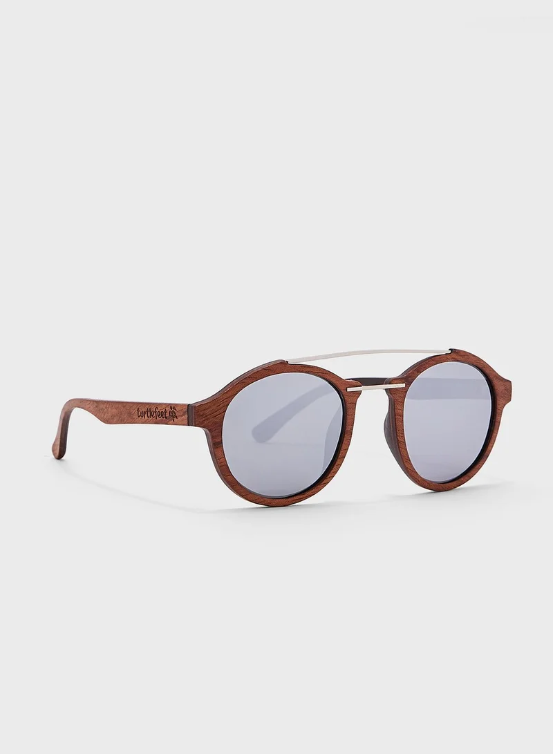 Turtle Feet Company Oval Shape Wooden Sunglasses