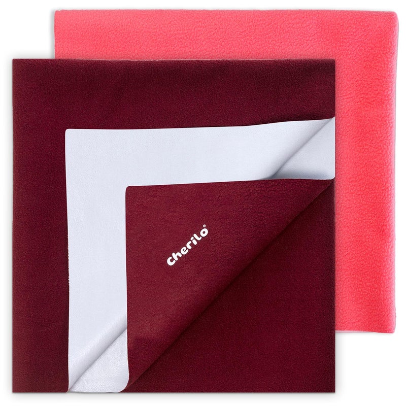 Cherilo Waterproof Baby Bed Protector Sheet Combo, Small (Maroon + Salmon Rose) - Image 1