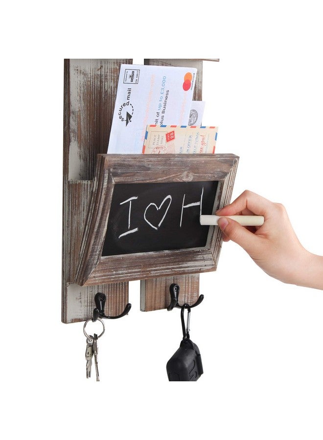 J JACKCUBE DESIGN Rustic Wood Mail Organizer Wall Mount Key Holder With Chalkboard Mail Holder 2Slot Mail Sorter With 2 Double Key Hooks Wall Décor For Entryway Mk561A - Image 4