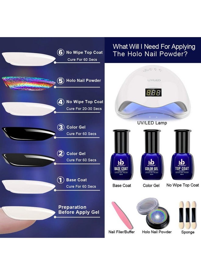 BELLEBOOST Holographic Nail Powder Holo Powder For Nails Chrome Nail Powder Rainbow Unicorn Mirror Effect Glitter Dust Multi Manicure Pigment Nail Art Diy Deco With Sponge Tool3Pcs 0.04Oz1G  - Image 5