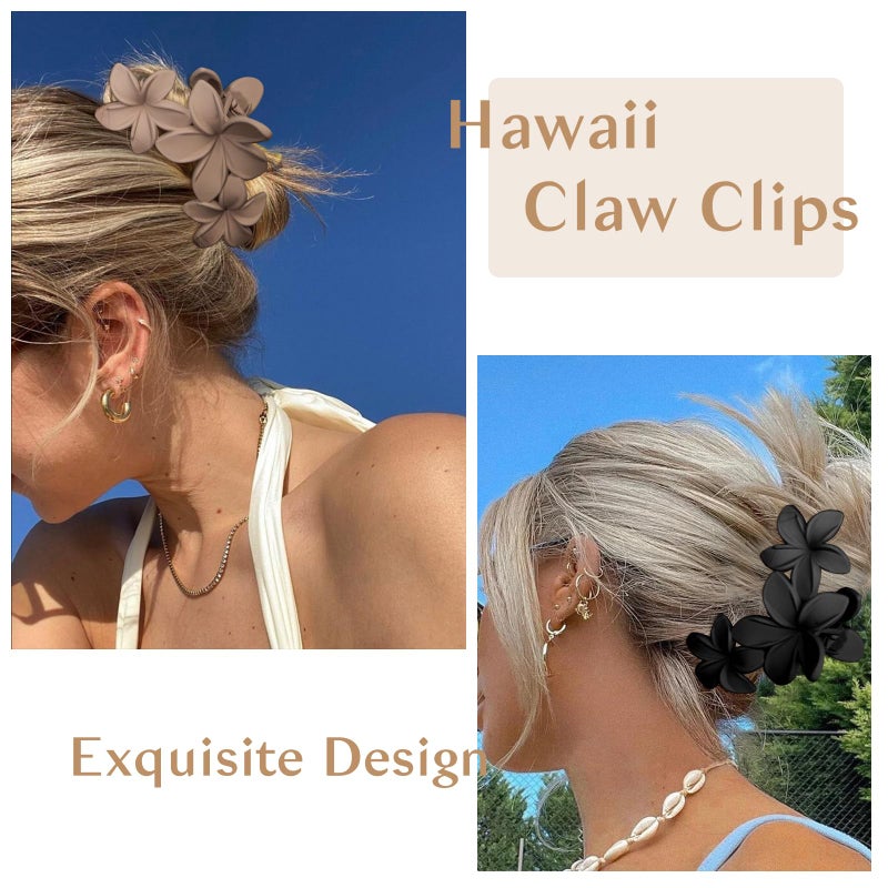 ANBALA 4PCS Hawaiian Plumeria Flower Hair Clips - Large Non-Slip Matte Claw Clips for Women, Strong Hold Beach Hair Accessories - Image 4