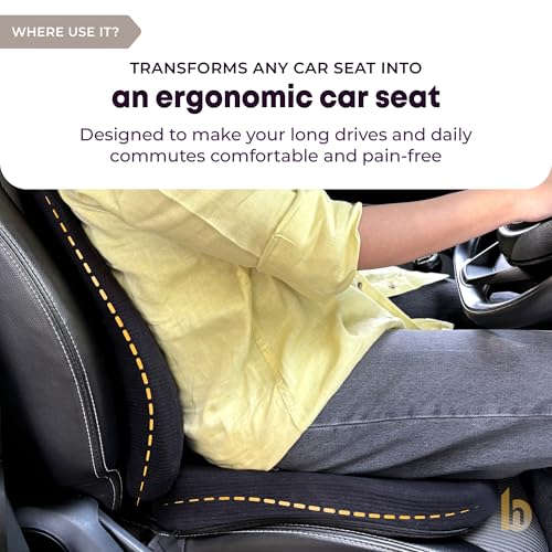 betterhood PosturePro Premium Car Seat Cushion for Driving Seat | Car Cushion Pillow for Tailbone Pain Relief | Orthopedic Memory Foam, Cotton Cover | Ergonomic Design for Long Drive Comfort (Black) - Image 4