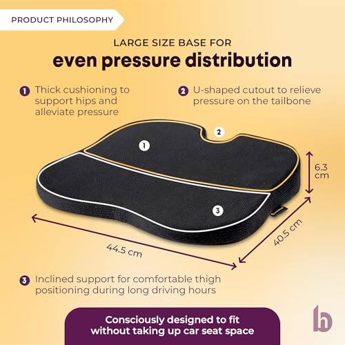 betterhood PosturePro Premium Car Seat Cushion for Driving Seat | Car Cushion Pillow for Tailbone Pain Relief | Orthopedic Memory Foam, Cotton Cover | Ergonomic Design for Long Drive Comfort (Black) - Image 5