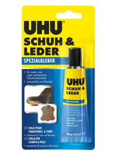 UHU SHOE & LEATHER ADHESIVE, Super strong, liquid, universal contact glue, DIY, repair, immediate bonding, tube, 30g, 33ml