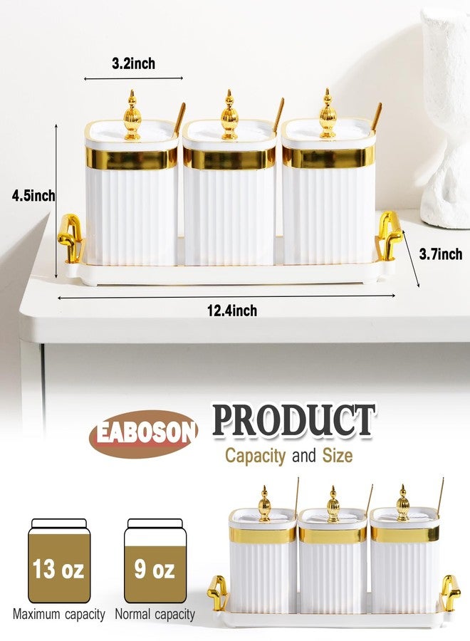 EABOSON 3 Pack Gold Condiment Spice Jars with Lids, Spoons, Tray - Plastic Seasoning Box Set for Salt, Pepper, Sugar - Kitchen Storage - Image 2