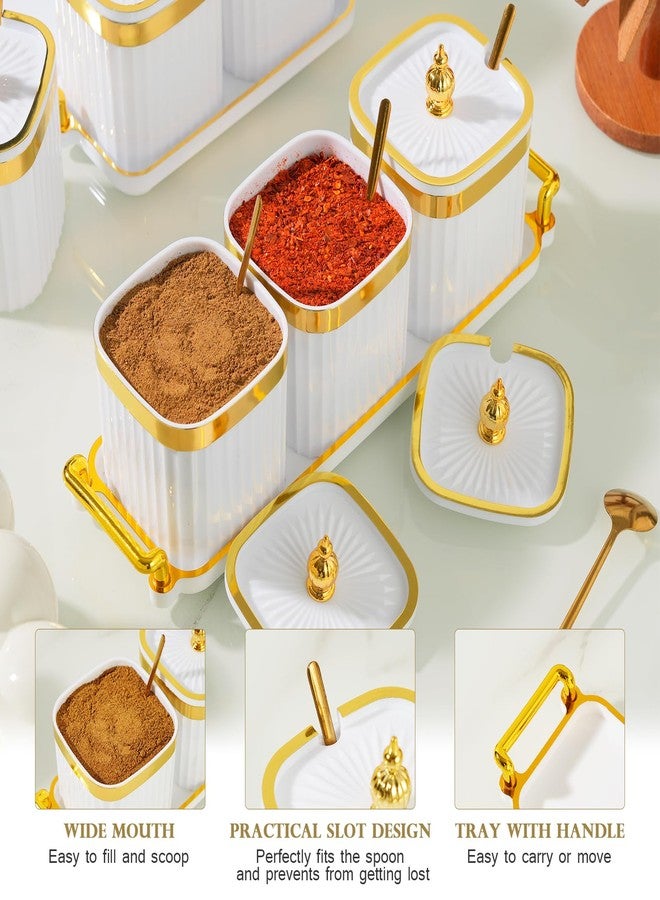 EABOSON 3 Pack Gold Condiment Spice Jars with Lids, Spoons, Tray - Plastic Seasoning Box Set for Salt, Pepper, Sugar - Kitchen Storage - Image 4
