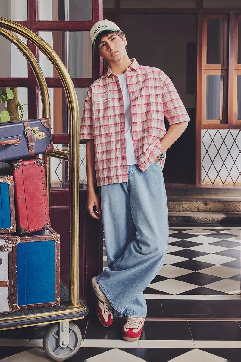 SNITCH Late Checkout Placement Print Box Fit Checks Shirt