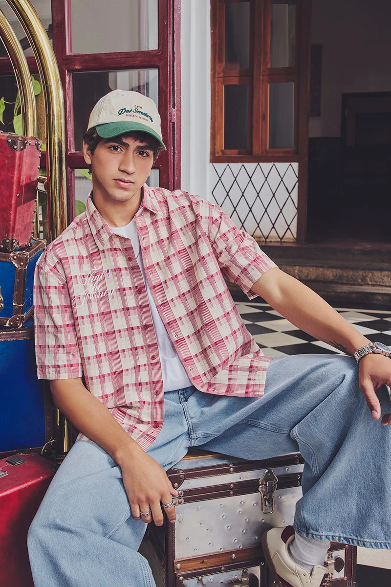 SNITCH Late Checkout Placement Print Box Fit Checks Shirt