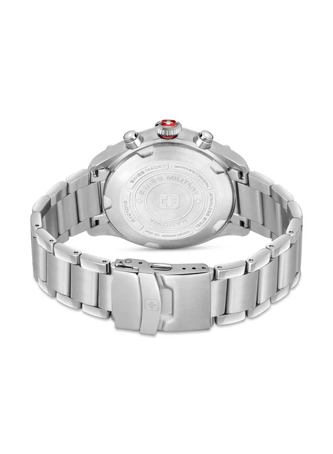 سويس ميليتري هانوا Nightflighter Watch For Men With Silver Stainless Steel Bracelet - 44 mm