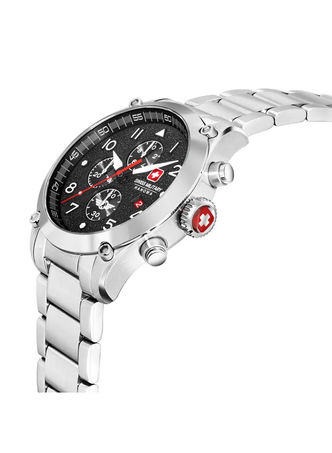 سويس ميليتري هانوا Nightflighter Watch For Men With Silver Stainless Steel Bracelet - 44 mm