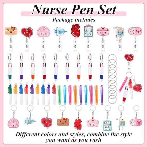 Henoyso 54 Pcs Nurse Badge Reel with Mini Highlighter Pens 2026 Cna Nursing Week Gifts Bulk Retractable Badge Clips Accessories for Cna Medical Nursing Staff Women Classic - Image 3