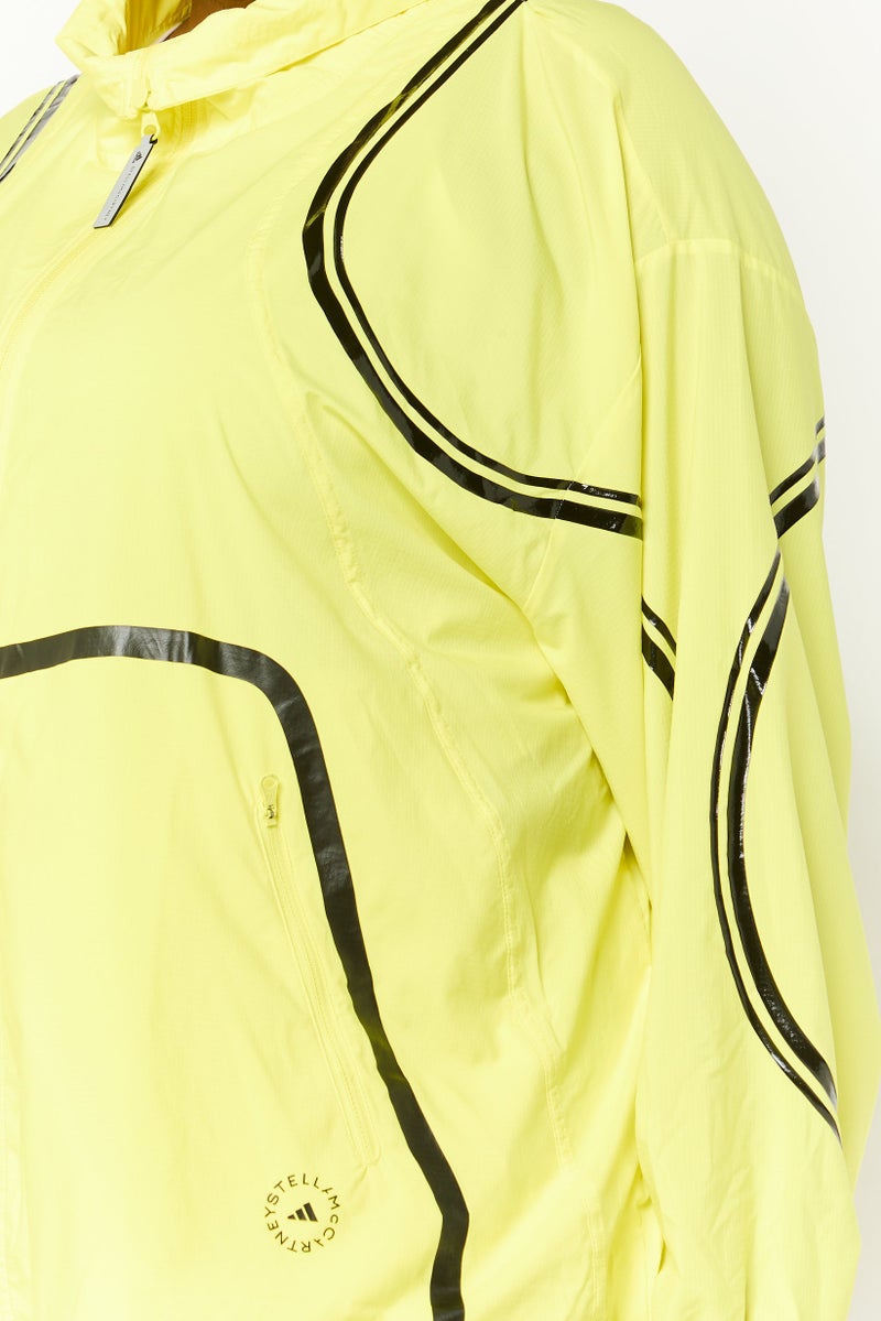 Adidas جاكيت جري طويل الأكمام للنساء بحجم زائد، أصفر نيون - Image 3