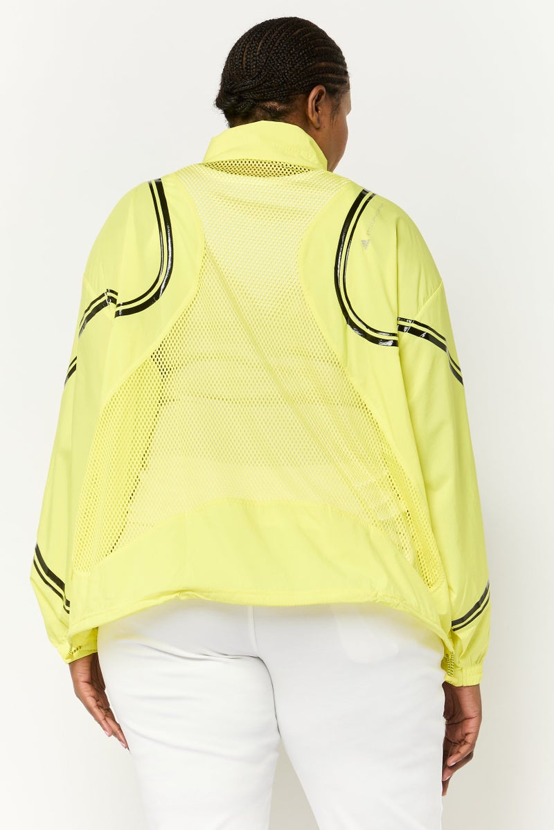 Adidas جاكيت جري طويل الأكمام للنساء بحجم زائد، أصفر نيون - Image 4