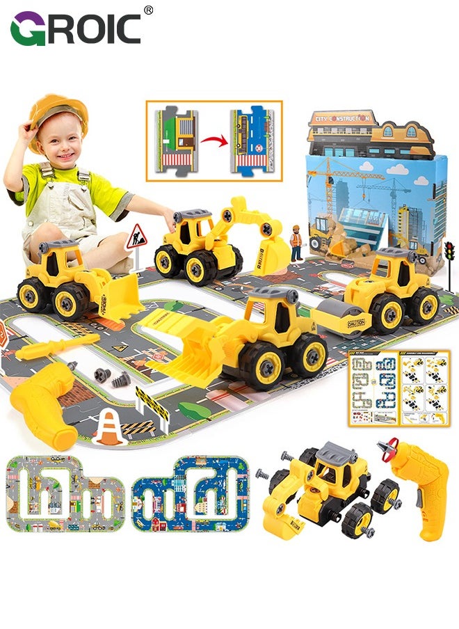 GROIC - Construction Truck Toys,Kids Engineering Trucks Vehicle with Rollers,Bulldozer,Excavator and Map,Construction Engineering Vehicle Toy Sets - Image 1