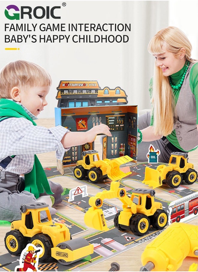 GROIC - Construction Truck Toys,Kids Engineering Trucks Vehicle with Rollers,Bulldozer,Excavator and Map,Construction Engineering Vehicle Toy Sets - Image 1