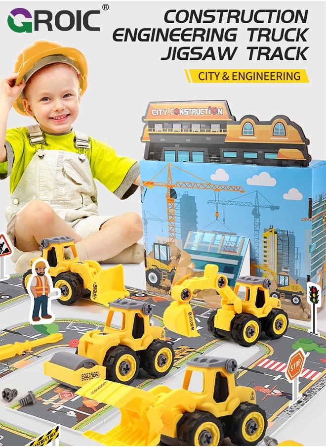 GROIC - Construction Truck Toys,Kids Engineering Trucks Vehicle with Rollers,Bulldozer,Excavator and Map,Construction Engineering Vehicle Toy Sets - Image 1