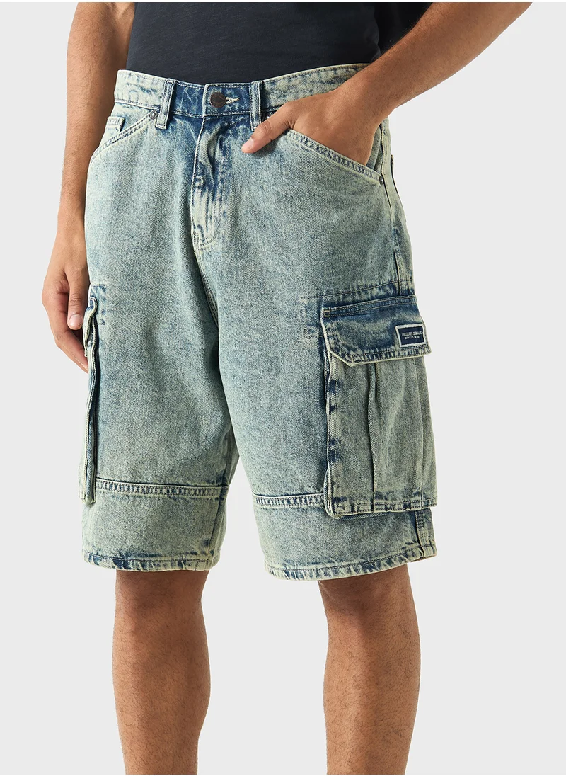 لي كوبر Lee Cooper Solid Denim Shorts with Pockets