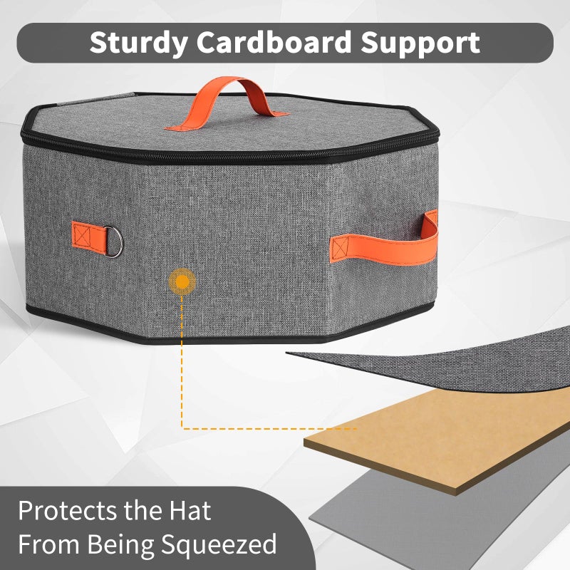 kushon Hat Storage Box for Women & Men, Hardboard Support Cowboy Hat Boxes with 1 Door Hook Hat Organizer for Travel(Grey) - Image 2