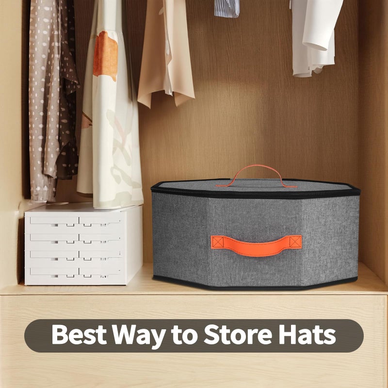 kushon Hat Storage Box for Women & Men, Hardboard Support Cowboy Hat Boxes with 1 Door Hook Hat Organizer for Travel(Grey) - Image 5