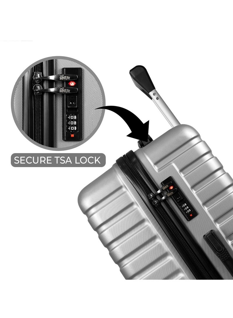 MNUK Pilgrimage Set of 2 Luggage | Cabin-20 Inch, Medium-24 Inch|Hardside Soft Handle Trolley with TSALock |Double 360° 4 Wheeler|Silver - Image 5