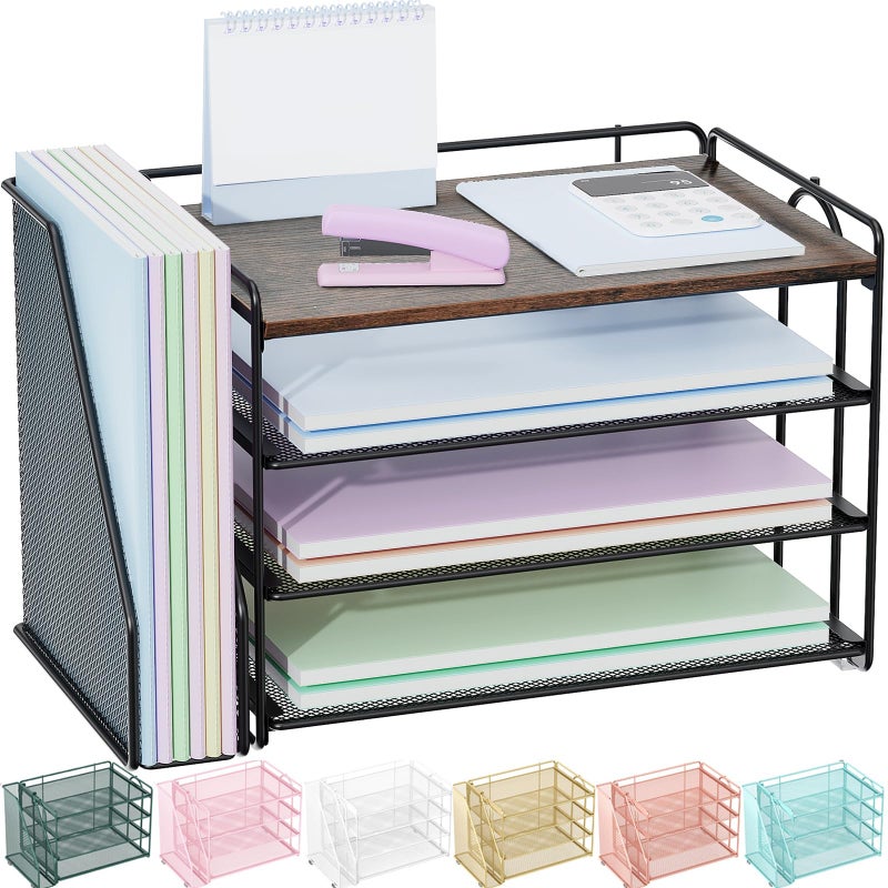 Spacrea Desk Organizers and Accessories, Paper Organizer for Desk with File organizer, Desk Accessories & Workspace Organizers for Catalog & Reference Racks (Wood) - Image 1