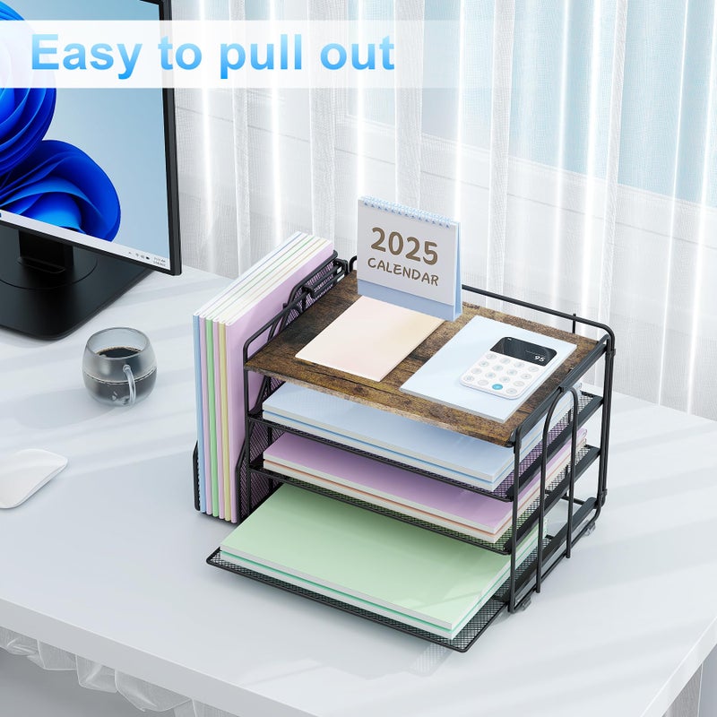 Spacrea Desk Organizers and Accessories, Paper Organizer for Desk with File organizer, Desk Accessories & Workspace Organizers for Catalog & Reference Racks (Wood) - Image 4