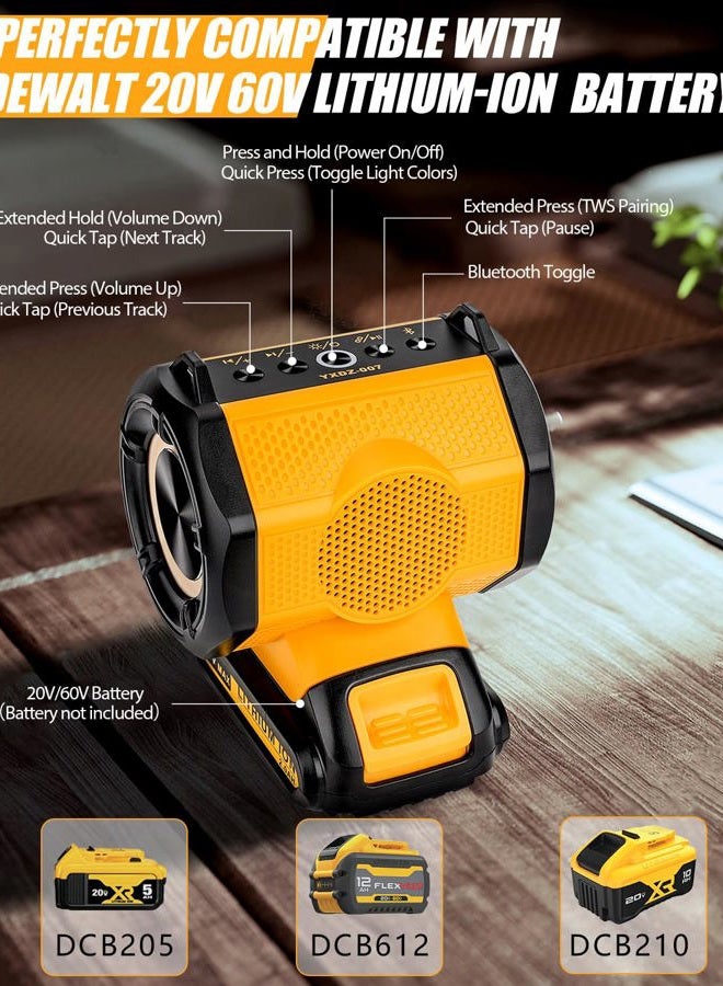 Taingwei Bluetooth Speaker for Dewalt 20v 60v Battery,30W Cordless Small Speaker for Jobsites, Home and Party (Battery not Included) - Image 2