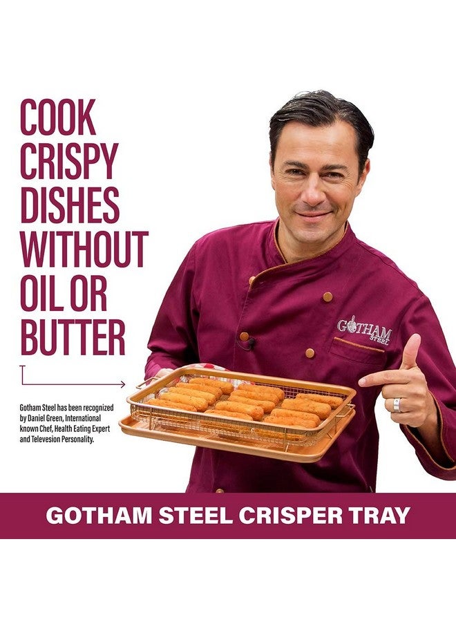 GOTHAM STEEL Gotham Steel Air Fryer Tray, 2 Piece Nonstick Copper Crisper Air Fry Basket For Convection Oven, Also Great For Baking & Crispy Foods, Dishwasher Safe - Large, 12.5” x 9”  - Image 2