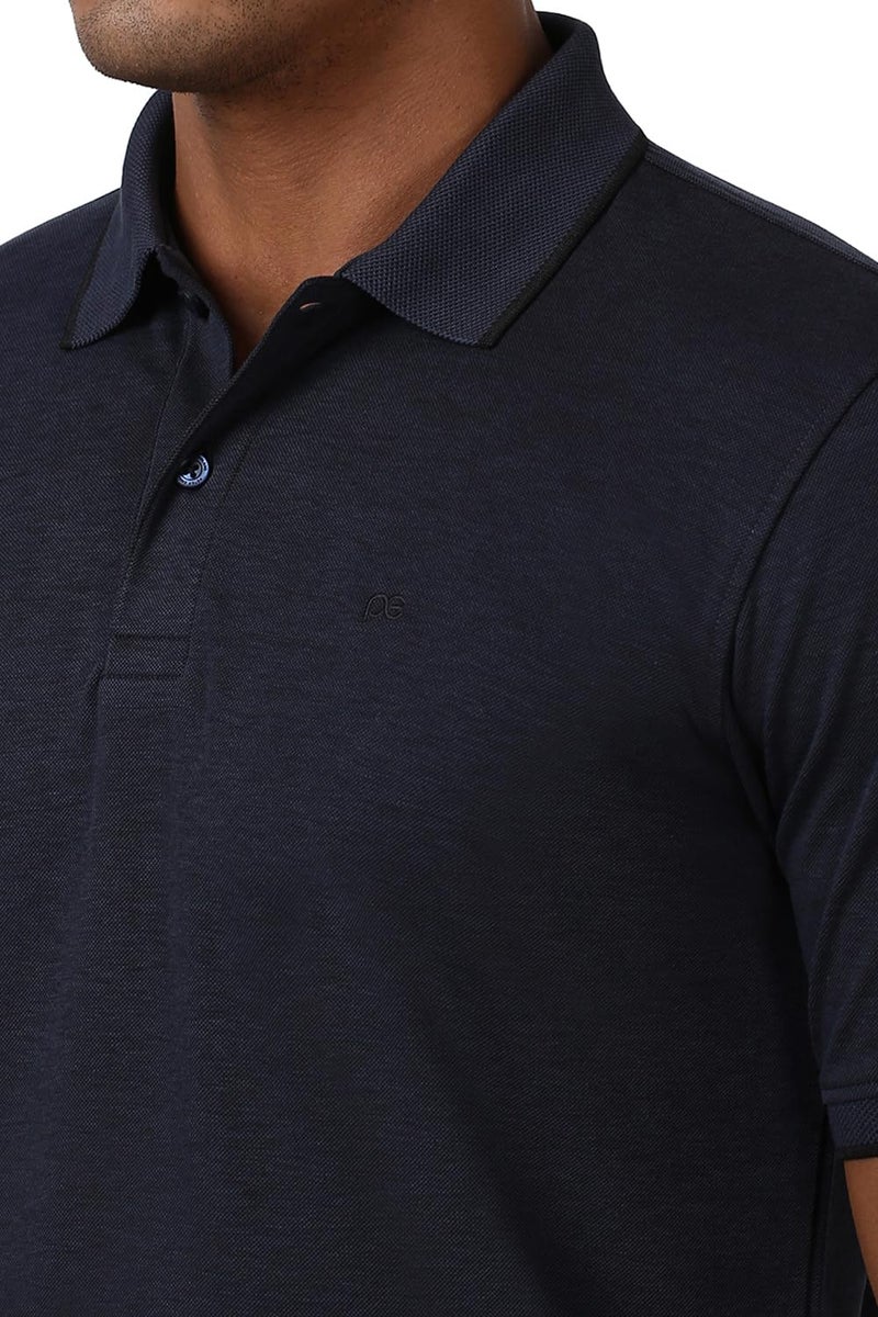 Peter England Men's Premium Branded Regular Fit Half Sleeve Polo T-Shirt | Cotton Rich | Birds Eye Interlock Weave Navy - Image 4