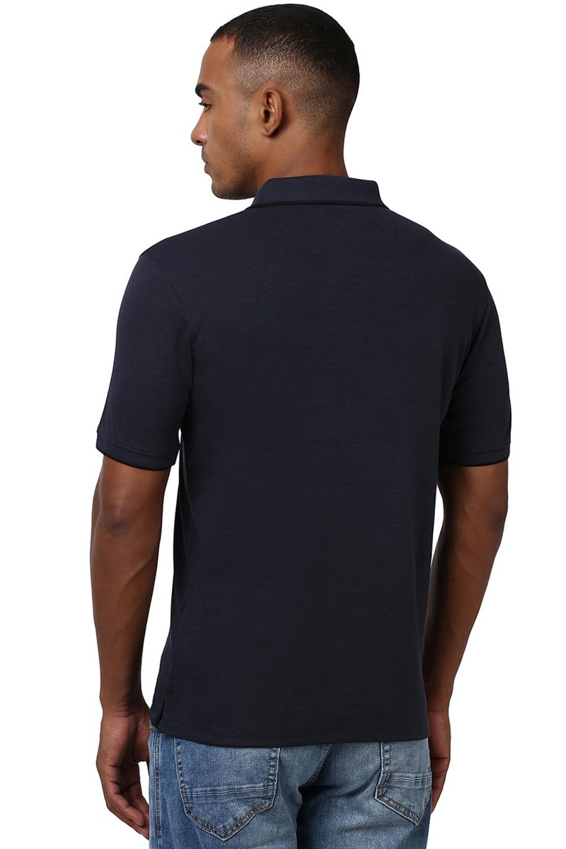 Peter England Men's Premium Branded Regular Fit Half Sleeve Polo T-Shirt | Cotton Rich | Birds Eye Interlock Weave Navy - Image 3