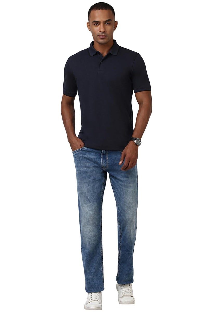 Peter England Men's Premium Branded Regular Fit Half Sleeve Polo T-Shirt | Cotton Rich | Birds Eye Interlock Weave Navy - Image 5