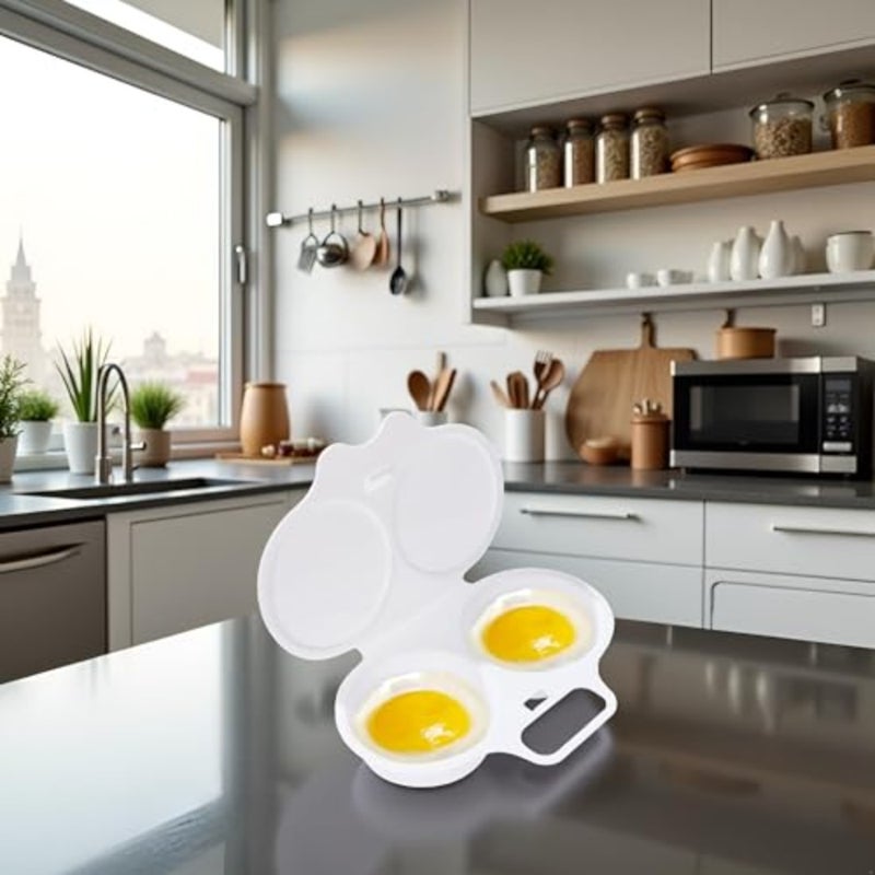 White Egg Poacher, Microwave Boiler Poacher, Poacher, 2 Cavity Nonstick Poached Egg Maker With Lid, Egg Poacher Microwave Egg Cooker, Double Drain Poached Egg Cups, 5 * 1.9in - Image 5
