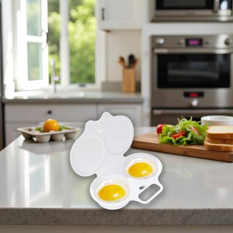 White Egg Poacher, Microwave Boiler Poacher, Poacher, 2 Cavity Nonstick Poached Egg Maker With Lid, Egg Poacher Microwave Egg Cooker, Double Drain Poached Egg Cups, 5 * 1.9in - Image 4