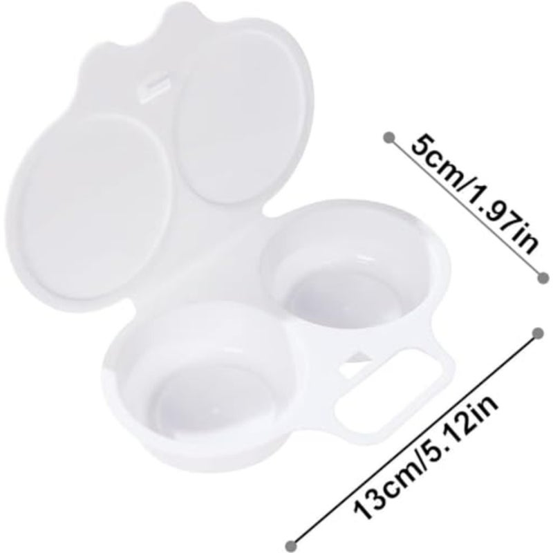 White Egg Poacher, Microwave Boiler Poacher, Poacher, 2 Cavity Nonstick Poached Egg Maker With Lid, Egg Poacher Microwave Egg Cooker, Double Drain Poached Egg Cups, 5 * 1.9in - Image 2