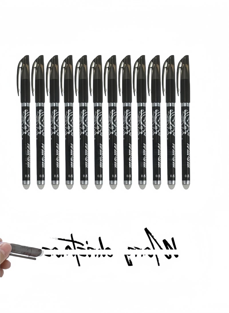 12 Pcs Erasable Pens 0.5mm, Fine Ballpoint Blue Ink Pens, Smooth Writing Gel Pen for Drawing Writing(Black) - Image 1