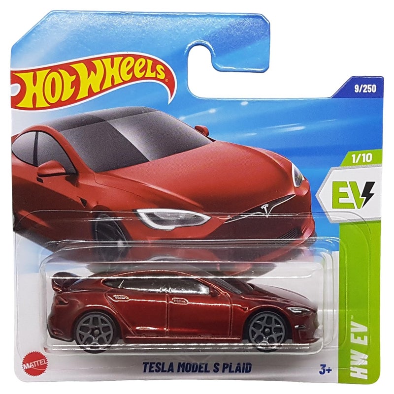 Hot Wheels Hot Wheels - Tesla Model S Plaid - HW EV 1/10 - HYW86 - Short Card - Die-Cast Model 1/64 - Dark Red - Mattel 2025-1:64  - Image 1