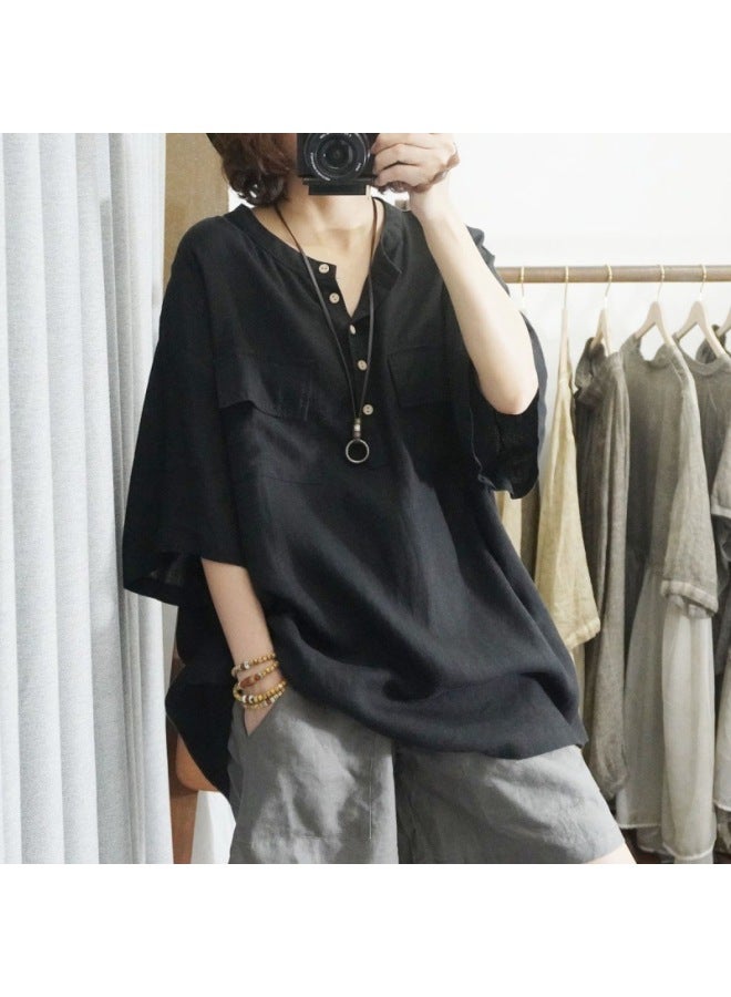 Southeast Asia Autumn New Fashion Loose T-shirt Women Solid Color Short Sleeve Plus Size Top Women - Image 3