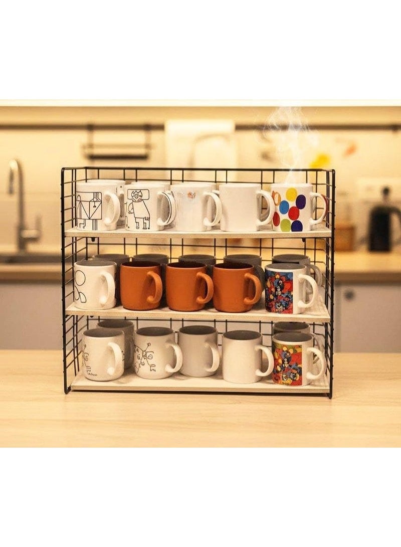 3-Shelf Wooden Stand for Mugs, Drinks, and Sugar – Coffee and Hospitality Corner Organizer, 40x30x15 cm, S - Image 3