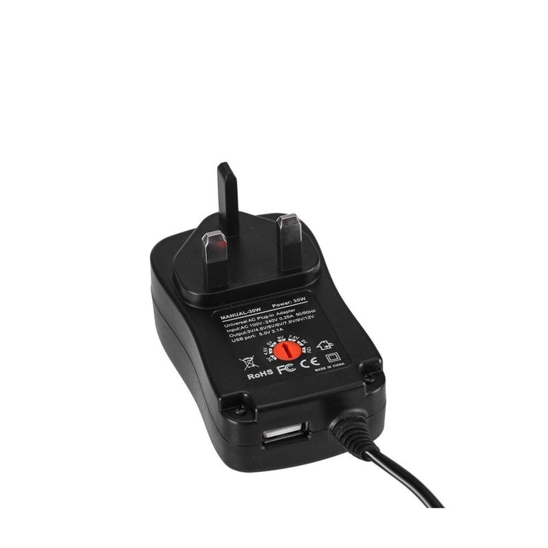 Barakah محول عالمي 30 واط قابل للتعديل AC إلى DC 3-12 فولت مزود بمصدر طاقة قابل للتبديل مع 6 رؤوس موصل قابلة للاختيار وخرج شاحن USB 5 فولت، بديل لجهد 12 فولت المنظم - Image 5