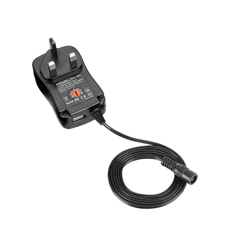 Barakah محول عالمي 30 واط قابل للتعديل AC إلى DC 3-12 فولت مزود بمصدر طاقة قابل للتبديل مع 6 رؤوس موصل قابلة للاختيار وخرج شاحن USB 5 فولت، بديل لجهد 12 فولت المنظم - Image 3